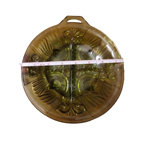 Vintage Indiana Glass Divided Relish Serving Dish Single Cut Out Handle Green - Picture 4 of 4